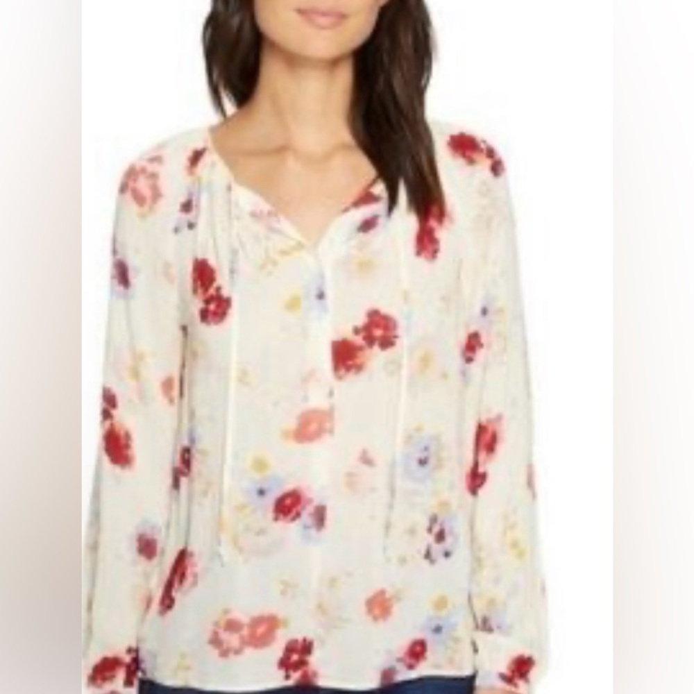 Lucky Brand boho floral popover blouse top long sleeve lightweight small